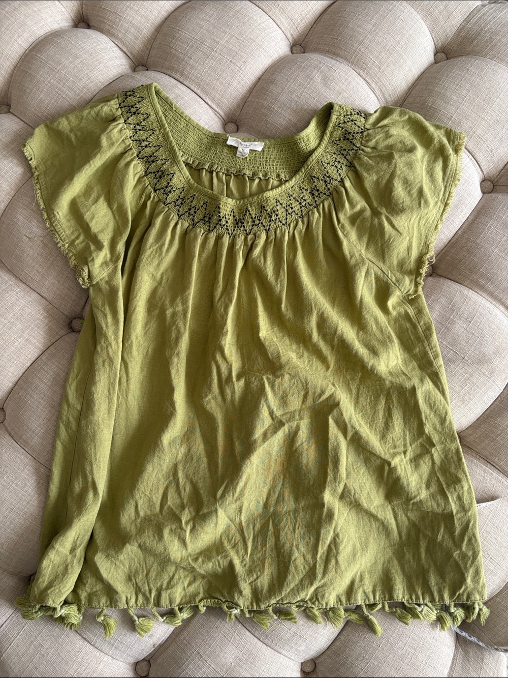 easel Olive Green Embroidered Peasant Top